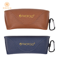 MouXia Pochette à lunettes d'extérieur en PU Litchi avec crochet, support et logo imprimé en relief doré, articles optiques en gros