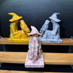 Wholesale 4" Hand Carved Natural <strong>Crystal</strong> Carving Crafts 10cm Jade <strong>Crystal</strong> <strong>Witch</strong> Statue with Raven for Halloween Magician Decor - Product Image 3