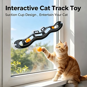 <b>Interactive</b> Cat Track Ball <b>Toy</b> Wall Mounted Suction <b>Pet</b> Puzzle Roller Black Orange <b>for</b> Indoor Play - Product Image 5