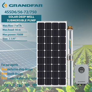 Pompe à eau submersible haute pression Grandfar 72V 1Hp 1,25 pouce pour irrigation agricole, pompes solaires pour puits profonds 4SSD6/56-72/750 Sol - Product Image 1
