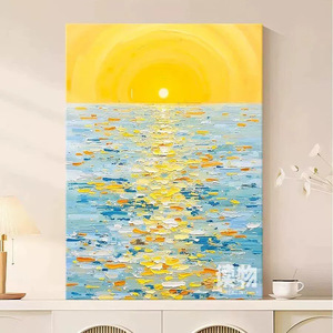 Peinture à l'huile peinte à la main, paysage marin au lever du soleil, art abstrait sur toile, décoration murale pour salon, entrée, sans cadre - Product Image 4