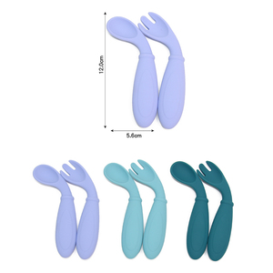 BPA Free Silicone per bambini tavolo da studio per bambini piccolo cucchiaio e forchetta Set regalo manico duro cucchiaio forchetta da viaggio Set - Product Image 2