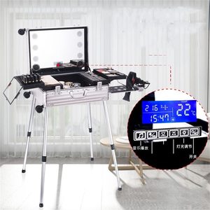 Trolley per trucco custodia per specchio luminoso <span class=keywords><strong>a</strong></span> LED valigia in argento borsa da <span class=keywords><strong>tavolo</strong></span> pieghevole custodia per trucco in alluminio - Product Image 4