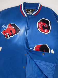 Chaqueta Bomber Varsity Vintage Personalizada de Alta Calidad, Chaqueta Cortavientos Bordada con Logotipo en la Manga de Algodón, Cuello en V, Unisex - Product Image 3