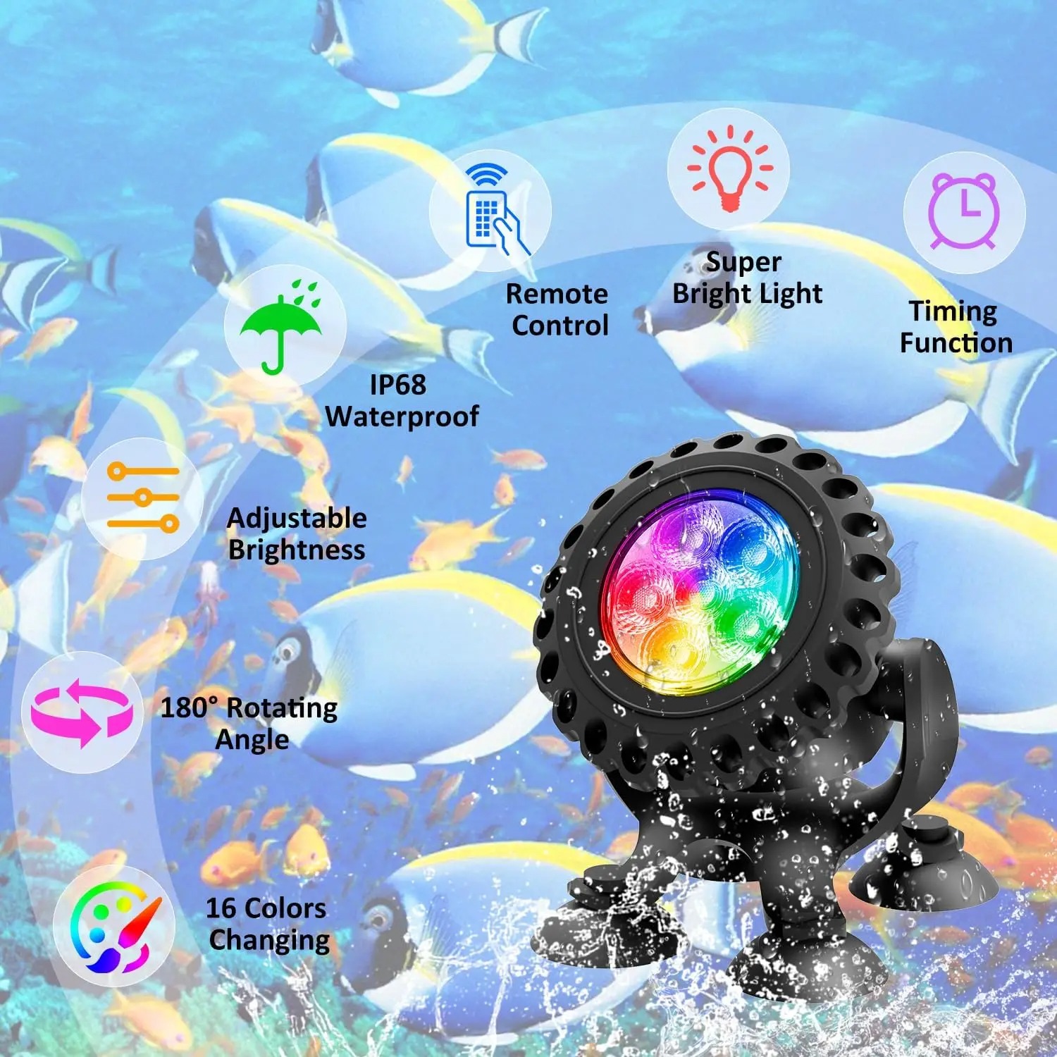 Waterproof Garden Lamp Pond Lighting 6 in 1 LED RGB Underwater Lighting with Remote Control IP68 for Aquarium Tank Lawn Fountain