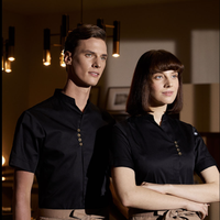 Uniforme de travail de chef de cuisine unisexe, léger pour l'été, 100% coton sergé, logo en relief, manches courtes, restaurants haut de gamme, hôtel