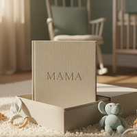 Carnet de notes de grossesse et de mémoire de bébé en lin imprimé de logo personnalisé nouvelle maman planificateur de journal et stylo mince doré
