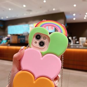 Ốp điện thoại hình trái tim nhiều màu sắc xếp chồng kiểu <span class=keywords><strong>Kawaii</strong></span> cầu vồng cho Samsung Galaxy S26 Ultra S25 S23 A57 A56 kèm dây đeo chéo, bảo vệ toàn diện - Product Image 2