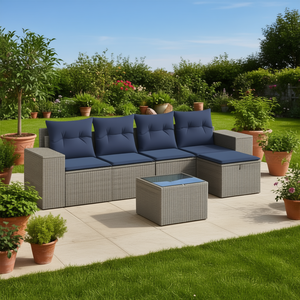 Ensemble de canapés de jardin en polyrotin 4 places, mobilier d'extérieur durable au design contemporain, structure en acier avec table en verre trempé - Product Image 2