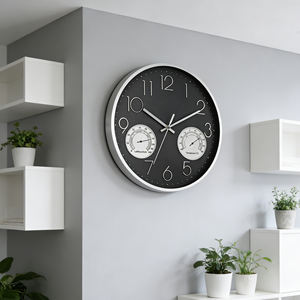 Reloj de pared de metal negro para el hogar, de 14 pulgadas, con termómetro y medidor de humedad, para la cocina, decoración de pared. - Product Image 3