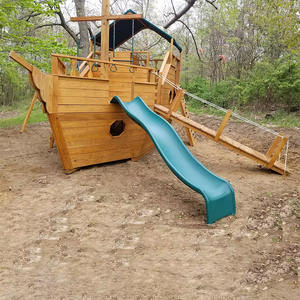 Çok Fonksiyonlu Açık Hava Macera Çocuk Ahşap ve Plastik Kaydıraklı Tırmanma Çerçevesi Salıncaklı Oyun Evi Seti - Product Image 5