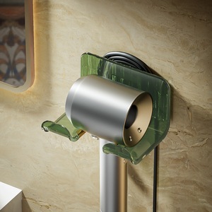 Time Machine Hair Dryer Holder Wall Mounted Durable Bathroom Storage Rack Rectangular Transparent White - Product Image 2