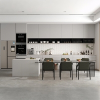 Opia siap dengan peralatan Maple atas lemari dapur desain apartemen dengan lampu LED putih disesuaikan tahan lama