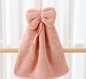 Hand Towel Coral Fleece Bow Decoration Quick Dry Absorbent Reduce Water Stains Keep Hands Clean Reusable Kitchen Hanging Towel - Product Image 4