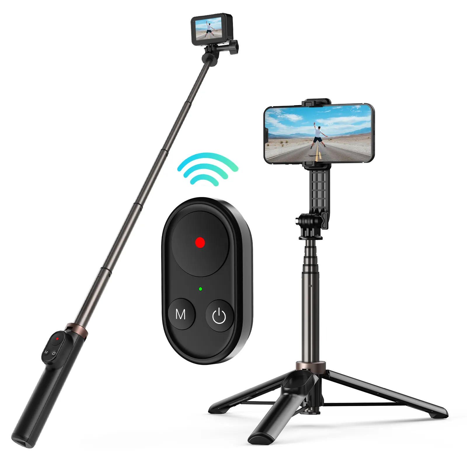 Gậy Tự Sướng Telesin Vlog Với Giá Ba Chân Có Thể Gập Lại Và Điều Khiển Từ Xa Cho GoPro 10/9/8/Max Mobilphone