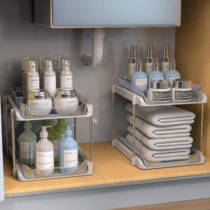 Hot Sale Stackable Pull Out Pantry Cabinet Organizers <strong>Storage</strong> 2 Tier <strong>Bathroom</strong> <strong>Under</strong> <strong>Sink</strong> Organizer with Movable Dividers - Product Image 5