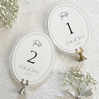Décoration de table de mariage romantique, numéros de table ovales personnalisés avec bordure en dentelle, panneaux de table pour anniversaires et mariages