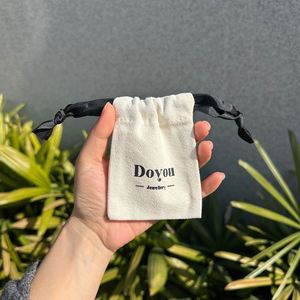 Factory Directly Natural Color Cotton <b>Drawstring</b> Bag Small Cotton <b>Pouch</b> With Black Ribbon - Product Image 6