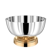 Ensemble de bols décoratifs de luxe faits à la main en acier inoxydable poli miroir, en forme de citrouille, avec bord festonné et base sur piédestal, pour la maison et la salle à manger
