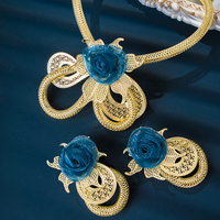 Parure de bijoux en laiton filigrané motif rose bleue, faite à la main, de luxe, pour femme, idéale pour mariage, fête, Saint-Valentin, cadeau, faible MOQ, vente en gros par petites lots