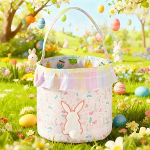 Cestas de Pascua Grandes con Estampado de Cuadros, Diseño de Conejito, para Dulces, Venta Directa de Fábrica - Product Image 2