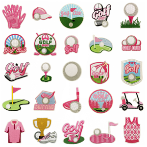 Parcours <span class=keywords><strong>de</strong></span> golf rose Offre Spéciale patchs <span class=keywords><strong>de</strong></span> club <span class=keywords><strong>de</strong></span> golf tissu thermocollant brodé par ordinateur PVC écologique pour l'utilisation du chapeau - Product Image 1