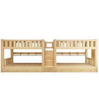 Lit superposé pour tout-petits sur mesure |   Minimalisme italien, bois massif épaissi, multifonctionnel, 4500x1000x1800mm, pour les écoles maternelles