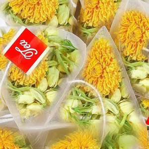 Sachets de thé triangulaires personnalisés à faible MOQ, directement de l'usine, en pure infusion naturelle de trois fleurs : chrysanthème, jasmin et <span class=keywords><strong>chèvrefeuille</strong></span> - Product Image 2