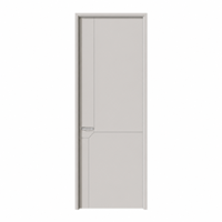 Porte intérieure moderne mate gris-beige à panneau plat avec isolation acoustique, lignes rainurées géométriques et design à encoches diagonales pour chambre à coucher