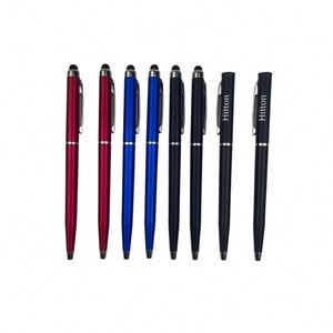 Stylo publicitaire fin personnalisé avec logo d'hôtel et stylet - Product Image 3