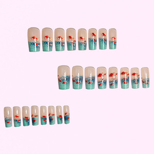 Nuove Unghie Finte Lunghe <span class=keywords><strong>Blu</strong></span> con Design a Pesci Oceanici, 24 Pezzi, Unghie Artificiali Press-on per Nail Art, Vendita all'Ingrosso - Product Image 5