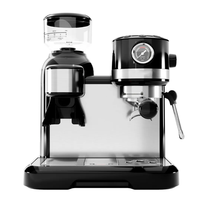 Machine à café expresso 19 bars avec moulin intégré, mousseur à lait, réservoir d'eau de 1,4 L, 2 inserts à tasses, chauffage thermobloc, noir