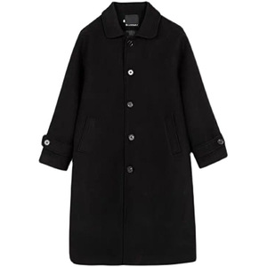 Women's Wool Coat Black Long Solid Color Button Front Autumn Winter Outerwear For Petite Women - Product Image 4