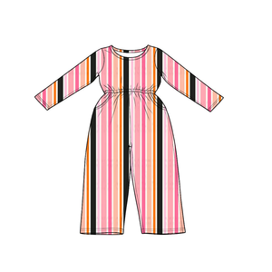 Ensemble décontracté pour filles, multi-rayures lumineuses, écologique, col rond, haut à manches courtes avec bordure festonnée, pantalon large assorti - Product Image 2