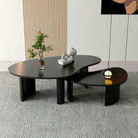 Juego de Mesa de Centro Moderna Irregular con Mesas Auxiliares, Combinación de Mesa de Centro para Sala de Estar, Mesa Decorativa de Madera para el Hogar