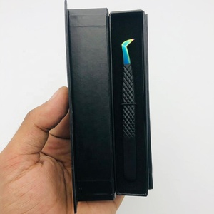 Pinzas de extensión de pestañas de acero sostenible profesional de alta calidad, punta de fibra de arco iris negro, venta al por mayor, pestañas de belleza - Product Image 3