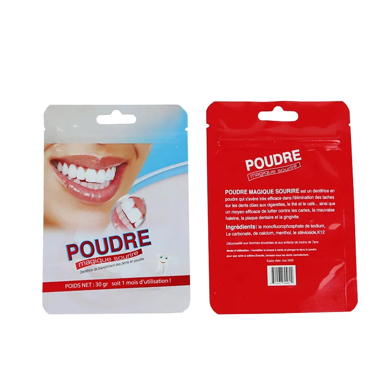 Logotipo de diseño personalizado, bolsa de pie, polvo de plástico, pasta de dientes, hilo dental, lima de uñas, bolsa de embalaje