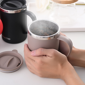 Taza de Café de Acero Inoxidable con Aislamiento al Vacío, con Asa y Tapa, Antiderrames, Térmica, para Viajes, Oficina, Regalo - Product Image 3
