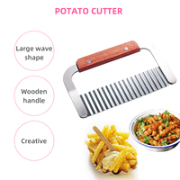 Keuken Multifunctionele Houten Handvat Handleiding Roestvrij Staal Golf Groente Fruit Strip Chip Crinkle Franse Fry Potato Cutter