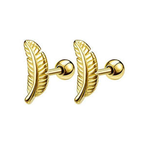 Feather <b>Titanium</b> Steel Ear <b>Stud</b> Earrings In Black Silver Rose Gold Yellow For Cartilage Piercing Jewelry Gift - Product Image 4