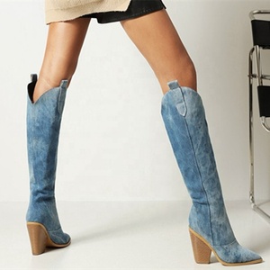 Bottines courtes en denim bleu de grande qualité, talon haut, bout pointu, sexy, pour femmes, automne-hiver, taille 43 - Product Image 5