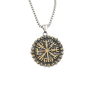 yunnique Stainless Steel Viking <b>Compass</b> Rune Pendant Necklace Unisex Gift Jewelry Retro Style Snowflake Design - Product Image 5
