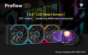 Refroidisseur liquide pour processeur AIO Jungle Leopard PF360 360 mm avec dissipateur thermique en cuivre et aluminium, écran LCD rotatif magnétique de 5,5 pouces, 110,5 CFM - Product Image 4