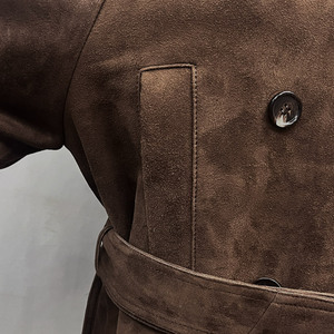 Veste Jancoco sur mesure à double boutonnage avec ceinture pour <span class=keywords><strong>femme</strong></span>, col large, épaulettes, en daim, pour l'automne et l'hiver - Product Image 4