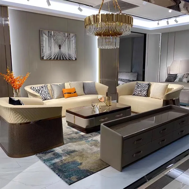 Итальянский современный роскошный художественный стиль секционный диван для виллы гостиная современная мебель 123 сидения бежевый контрастный кожаный диван