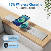 Prise de bureau coulissante en alliage d'aluminium avec charge sans fil 15W, 2 prises CA, 1 USB-A, 2 USB-C PD à charge rapide, intégrée pour usage industriel et hospitalier