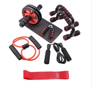 ZJFIT Top Quality Home Gym Fitness Set com AB Roda Rolo Push Up Stand Pular Corda Aperto de Mão e Banda Resistência