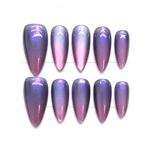 <span class=keywords><strong>Uñas</strong></span> Postizas Stiletto Hechas a Mano, Color Morado <span class=keywords><strong>Azul</strong></span> Camaleón, Efecto Ojo de Gato Aurora, Reutilizables, Venta al Por Mayor - Product Image 1