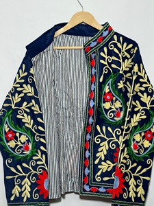 Women's <b>Velvet</b> <b>Jacket</b> Hand Embroidered Floral Pattern Full Sleeve Turn-Down Collar Spring Style Wholesale - Product Image 6