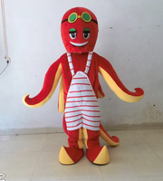 Superbe Costume de Mascotte de Poulpe Rouge de Noël pour Adulte avec Lunettes de Natation en Peluche - Meilleure Vente